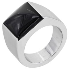 Cartier Tank Black Onyx Unisex Ring 18K White Gold Size 50 US 5.75