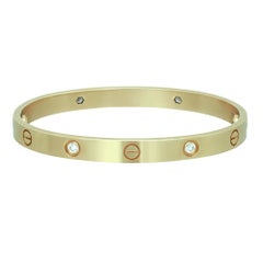 Cartier Love Four Diamond Bracelet Classic Model 18K Yellow Gold Size 18