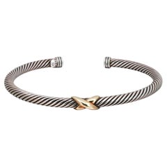 David Yurman X Classic Cable Station Bracelet 925 Sterling Silver 18K Gold 4mm