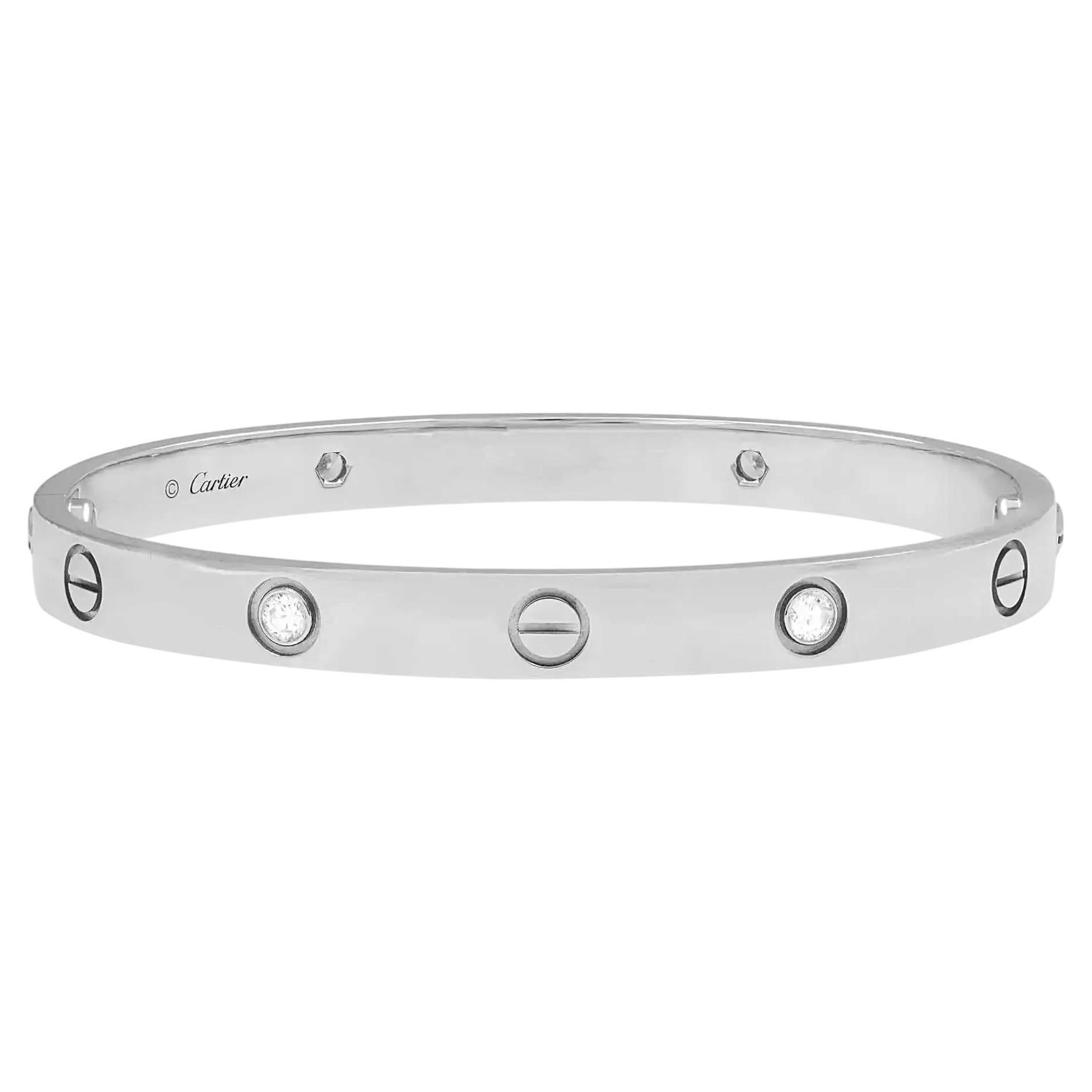 Pulsera Cartier Love con 4 diamantes, modelo clásico, oro blanco de 18 quilates, talla 18