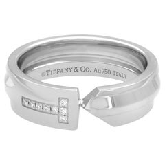 Tiffany & Co Diamond T Ring 18K White Gold Size 6