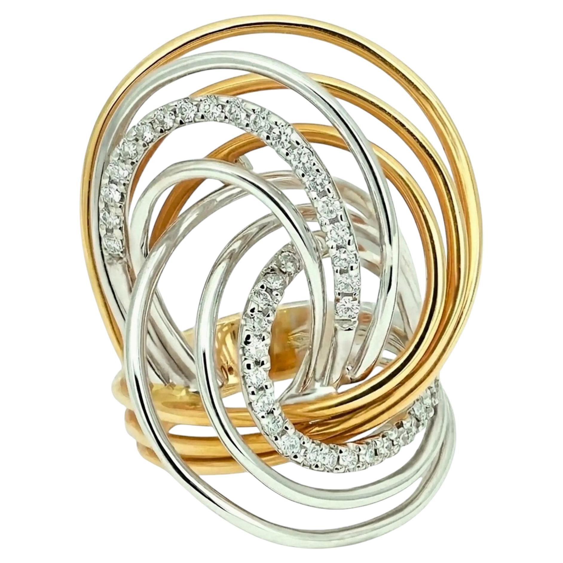 Pre-owned Maison Crivelli Crivelli Tri Color Swirl Cocktail Diamond Ring 18k White & Yellow Gold 0.50ctw