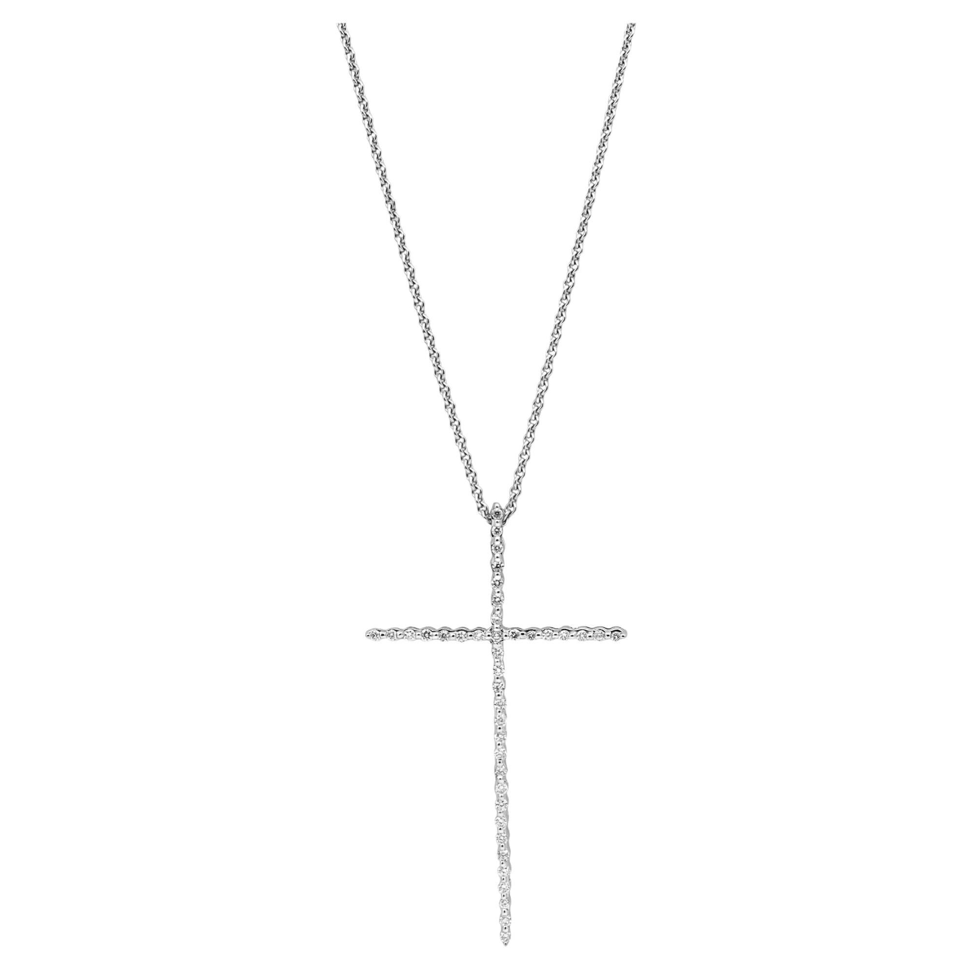 Pre-owned Maison Crivelli Crivelli Diamond Cross Pendant Necklace 18k White Gold 0.30ctw