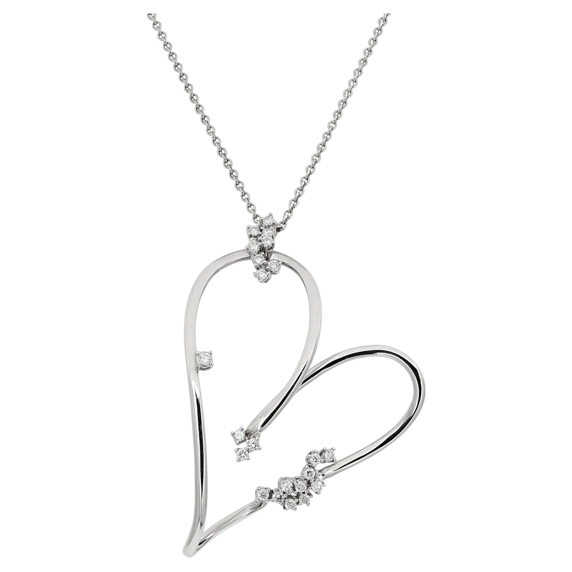 Pre-owned Maison Crivelli Crivelli Large Heart Diamond Pendant Necklace 18k White Gold 0.71ctw