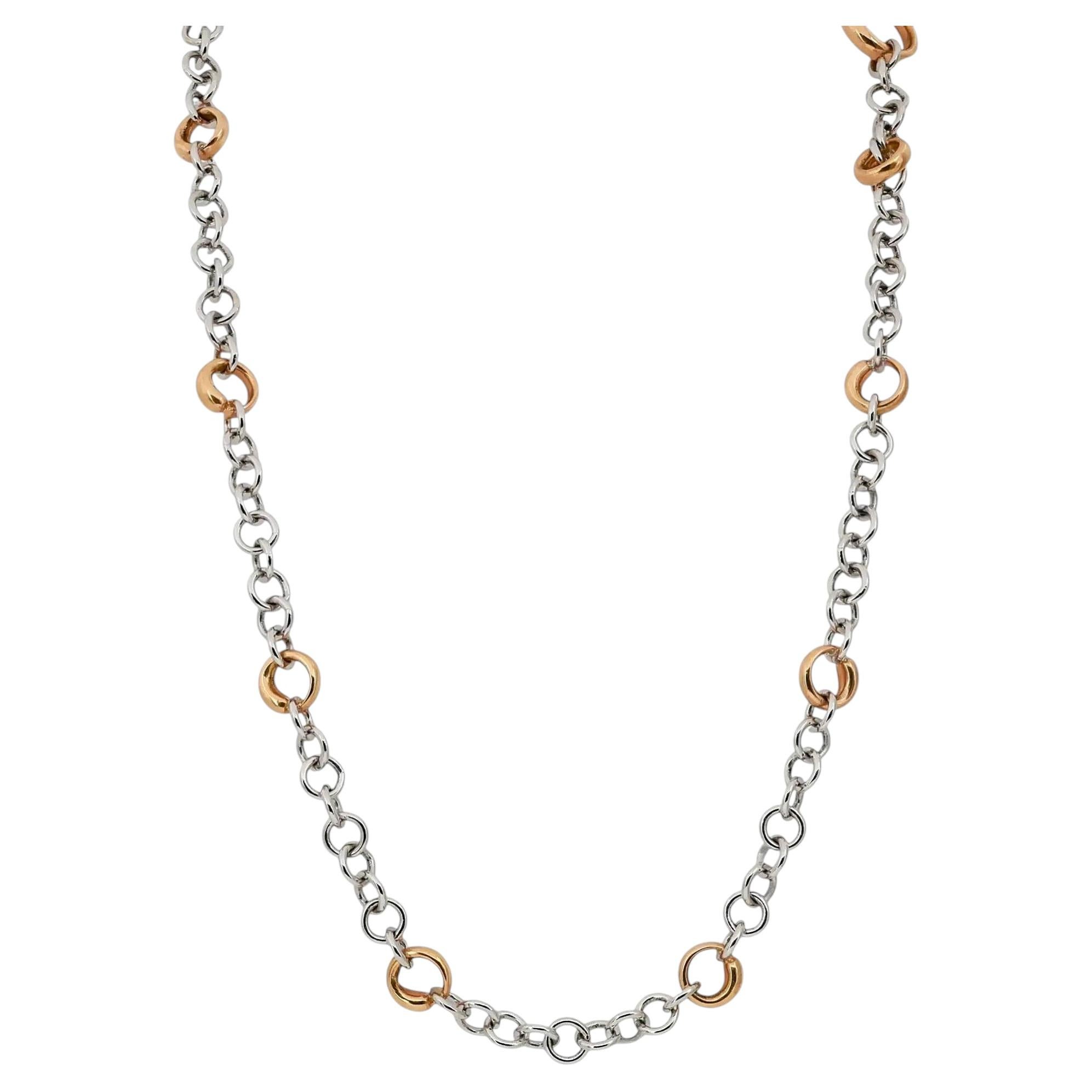 Pre-owned Maison Crivelli Crivelli Diamond Link Chain Necklace 18k White & Rose Gold 0.10ctw