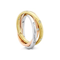 Bague « Mémoire » à 3 rangées de diamants en forme de rouleaux, en or 18 carats multicolore, 0,33 carat au total, taille 6