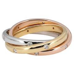 Bague « Mémoire » à 3 rangées de diamants en forme de rouleaux, en or 18 carats multicolore, 0,33 carat au total, taille 6