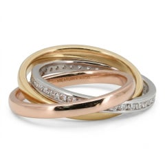 Bague « Rolling Ring » à 3 rangées de cannelures « Mémoire », en or 18 carats multicolore et diamants (0,68 ct au total)