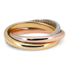 Bague « Mémoire » à trois rangées de diamants en pavé roulé, en or multicolore 18 carats, 0,91 carat au total