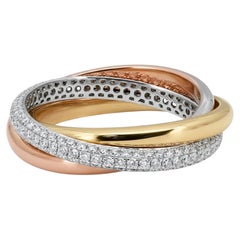 Bague « Mémoire » à trois rangées de diamants en pavé roulé, en or multicolore 18 carats, 0,91 carat au total