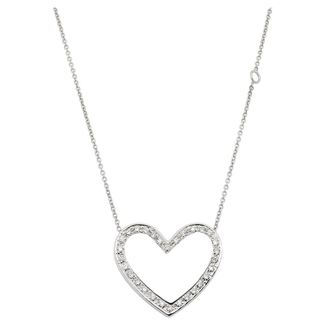 Pre-owned Maison Crivelli Crivelli Heart Diamond Pendant Necklace 18k White Gold 0.50ctw