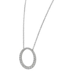 Memoire Graduated Diamond Circle Pendant Necklace 18K White Gold 0.99Ctw