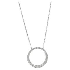 Memoire Graduated Diamond Circle Pendant Necklace 18K White Gold 0.99Ctw