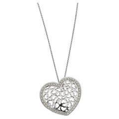 Crivelli Openwork Heart Diamond Pendant Necklace 18K White Gold 0.31ctw