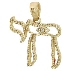 Rachel Koen Diamond Chai Pendant Round Cut 18k Yellow Gold 0.02Cttw