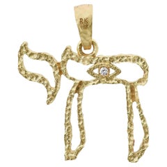 Rachel Koen Diamond Chai Pendant Round Cut 18k Yellow Gold 0.02Cttw