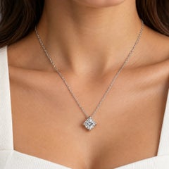 Rachel Koen Cushion Cut Lab Grown Diamond Pendant Necklace 14K White Gold