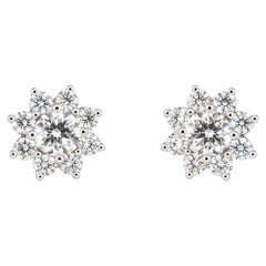 Rachel Koen Floral Round Cut Lab Grown Diamond Stud Earrings14K White Gold