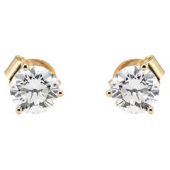 Pendientes de diamantes cultivados en laboratorio de 1,0 Cttw, talla redonda y con tres garras, en oro amarillo de 14K
