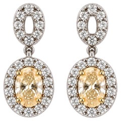 Rachel Koen Yellow Oval Cut Lab Grown Diamond Drop Earrings 1.56ctw