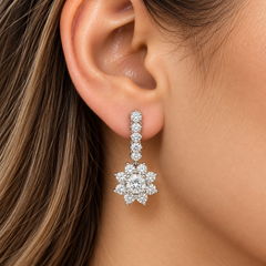 Rachel Koen Floral Round Cut Lab Grown Diamonds Hoop Earrings 14K White Gold