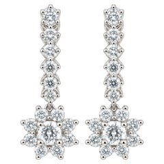 Rachel Koen Floral Round Cut Lab Grown Diamonds Hoop Earrings 14K White Gold
