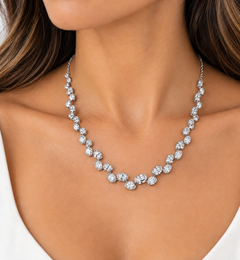 Rachel Koen Oval Cut Lab Grown Diamond Riviera Necklace 14k White Gold 11.50ctw