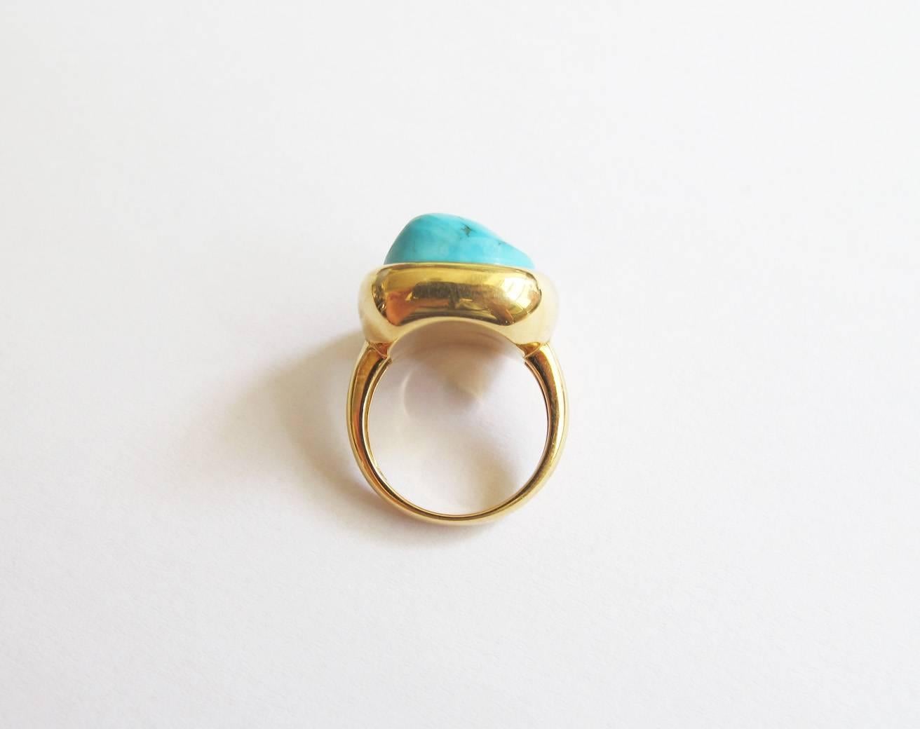 18K Yellow Gold Turquoise Diamond Sculptural Ring For Sale 1