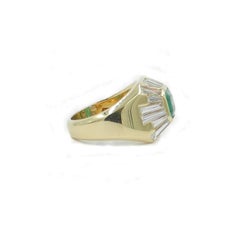 Emerald 1.10 Baguette Diamonds 2.80 Yellow Gold Pinky Ring