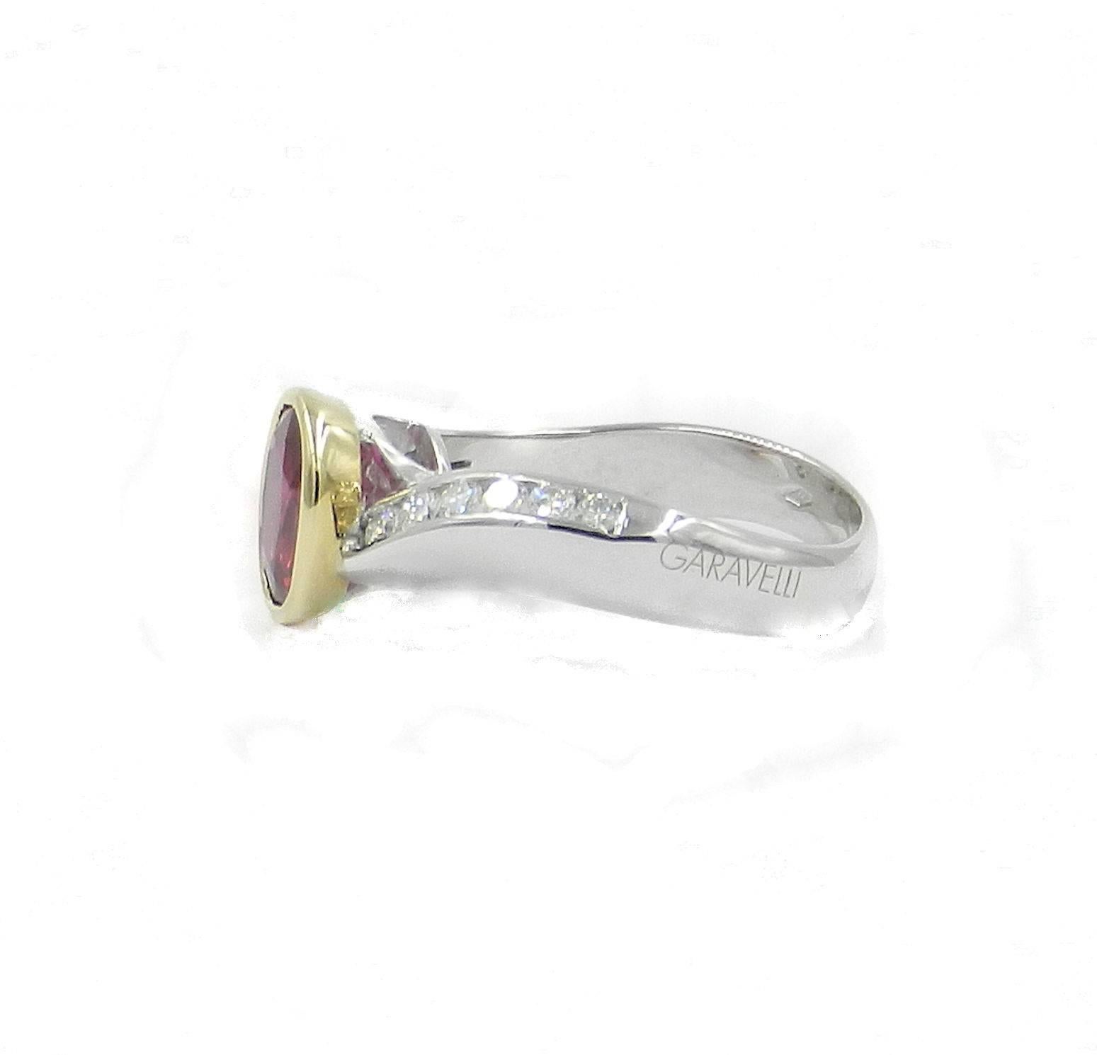 Oval Cut Oval Shape Ruby 1.38 and Round Diamonds 0.38 Italian Ring, circa 1960 For Sale