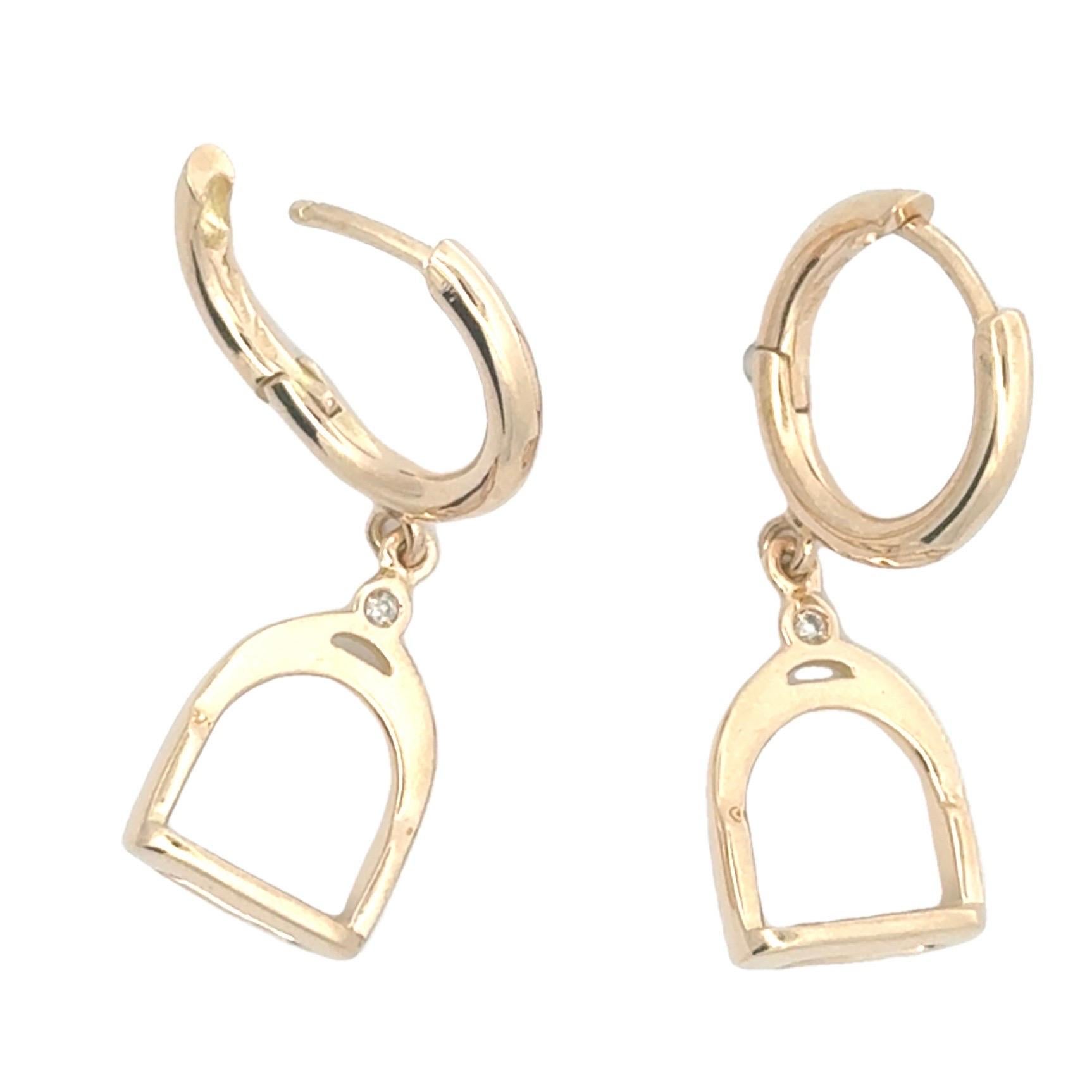 Round Cut Garavelli 18 Kt Yellow Gold Brown Diamonds Stirrups Collection Dangling Earrings For Sale
