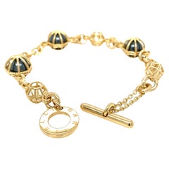 18KT Yellow Gold Chain Bracelet with Hematite Spheres