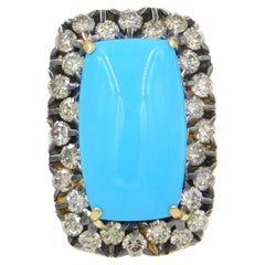 18 Karat Yellow Gold Brown Diamonds and Turquoise Garavelli Ring