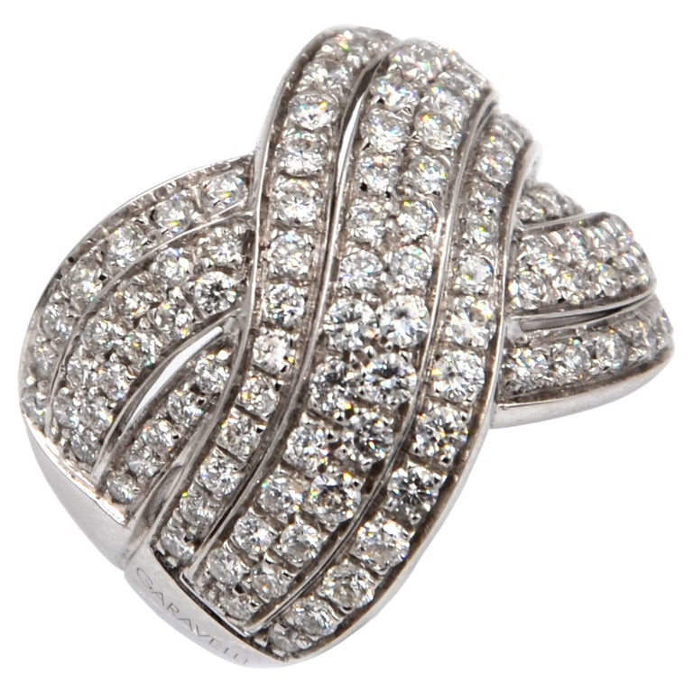 18 Karat White Gold Diamond Criss Cross Garavelli Ring For Sale at 1stDibs