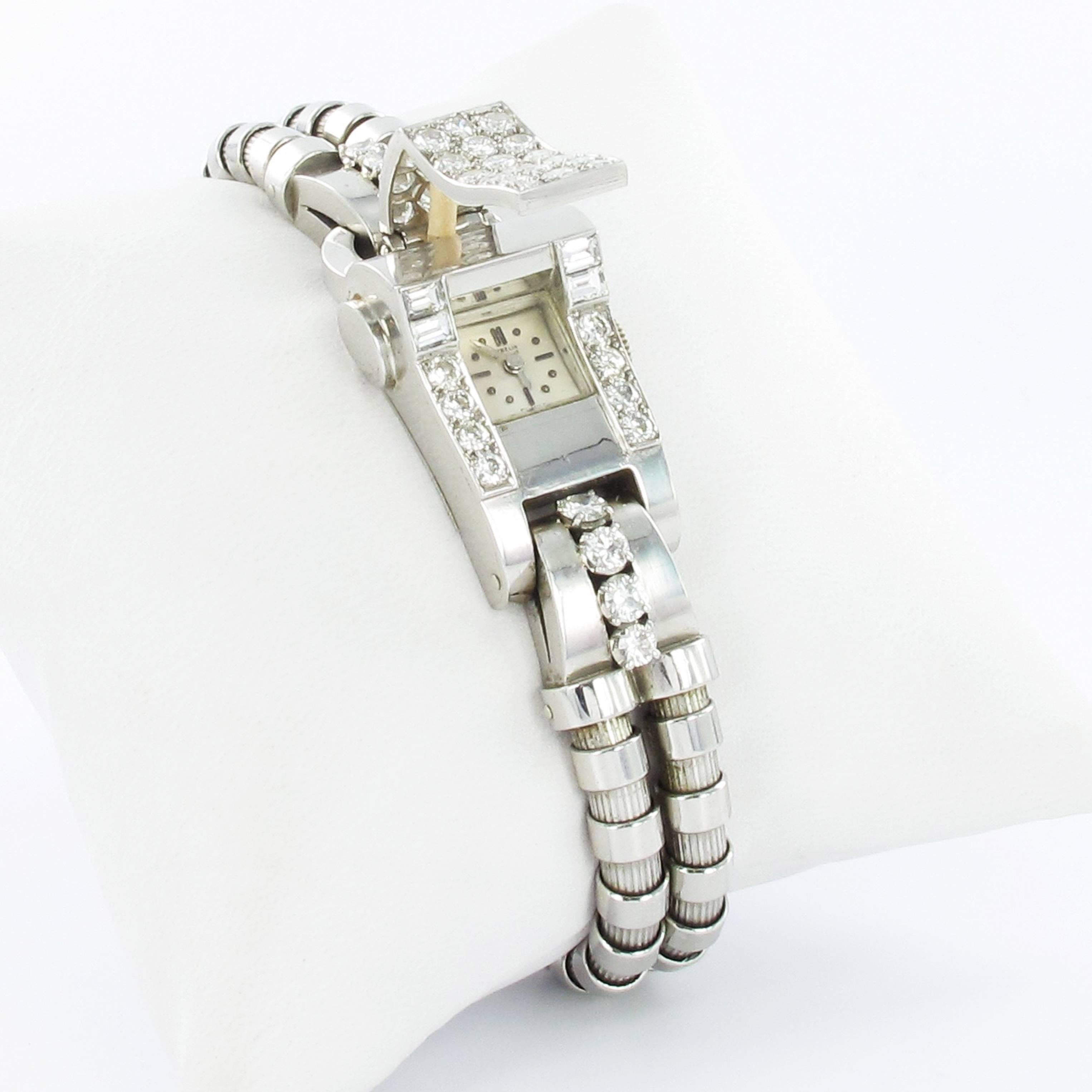 Women's or Men's Gübelin Platinum Diamond Bracelet Mechanical Wristwatch