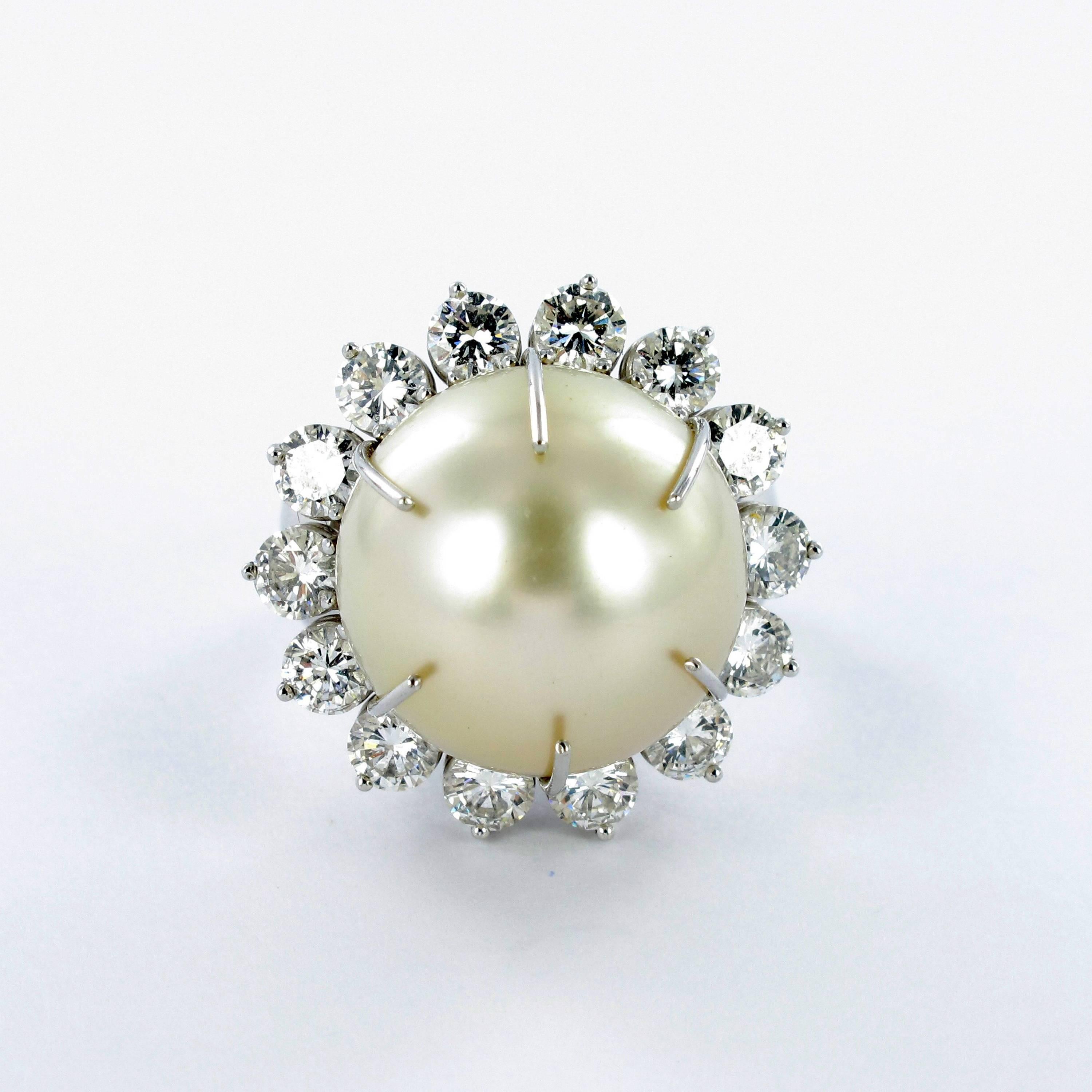 Contemporary Gübelin South Sea Cultured Pearl and Diamond Cocktail Ring