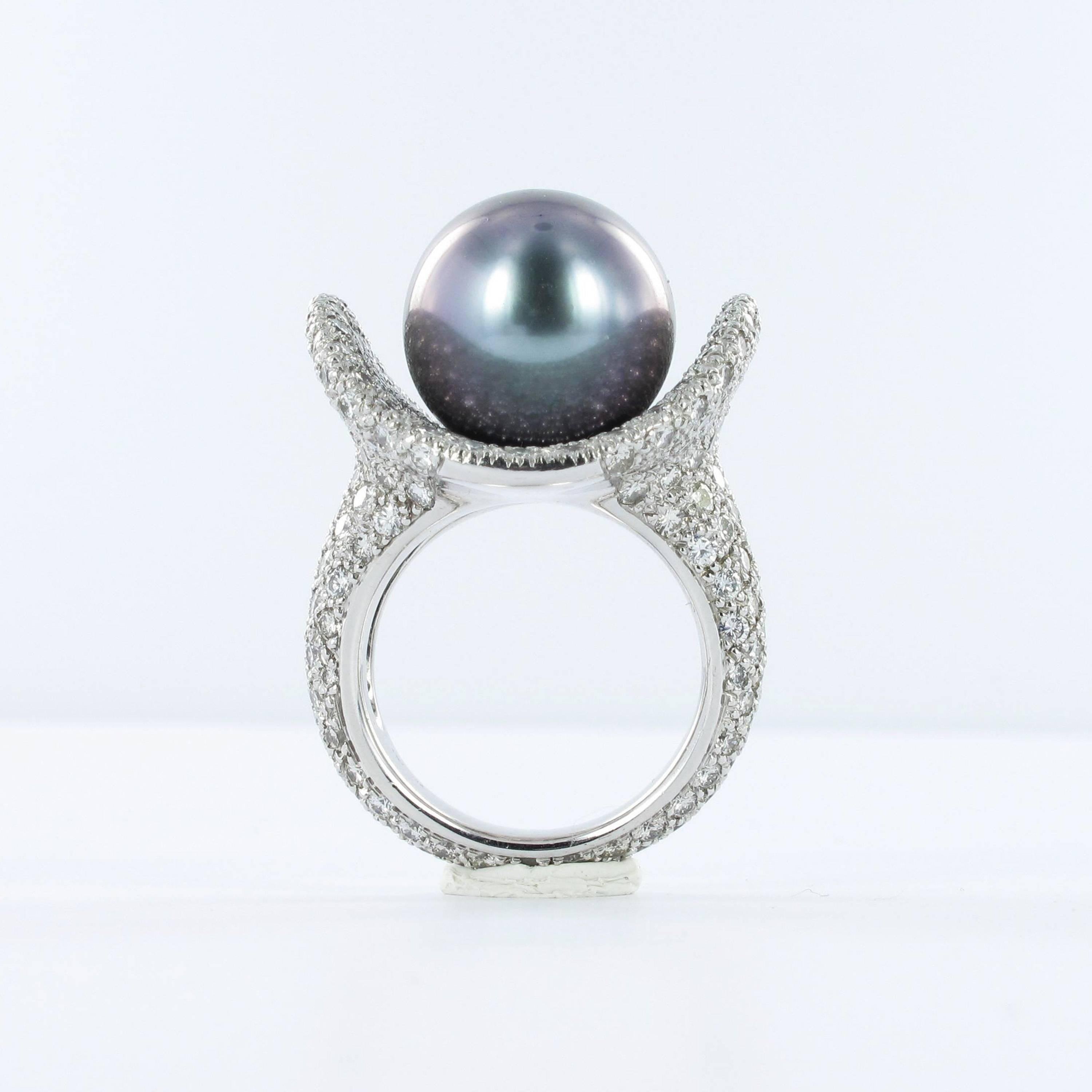 Women's or Men's Fabulous Tahitian Cultured Pearl Diamond Ring