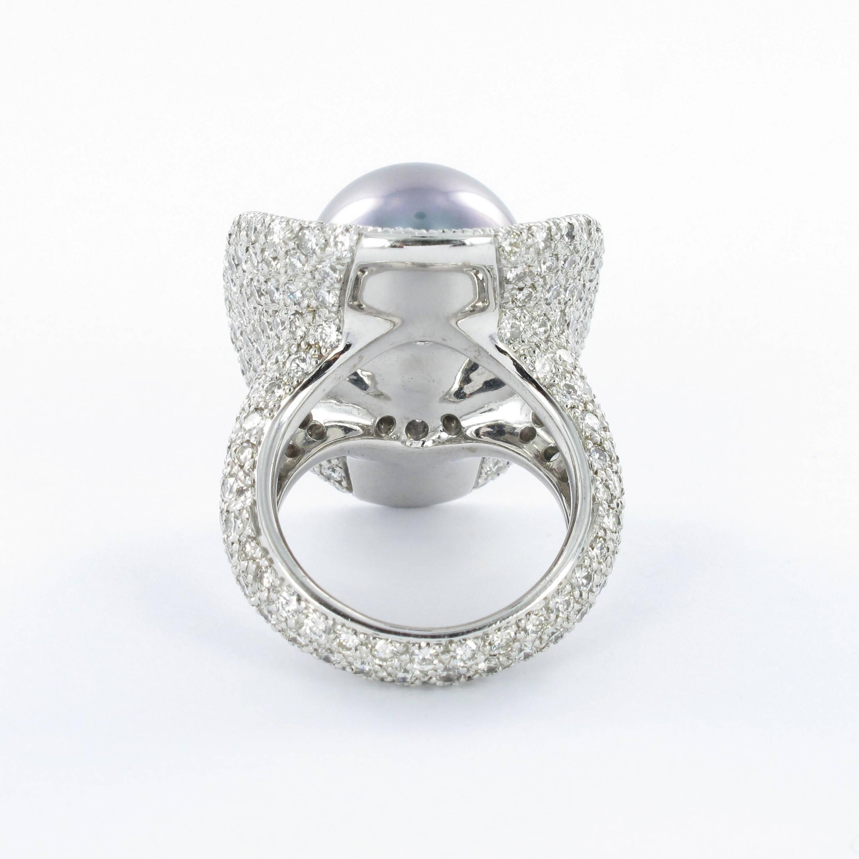 Fabulous Tahitian Cultured Pearl Diamond Ring 1