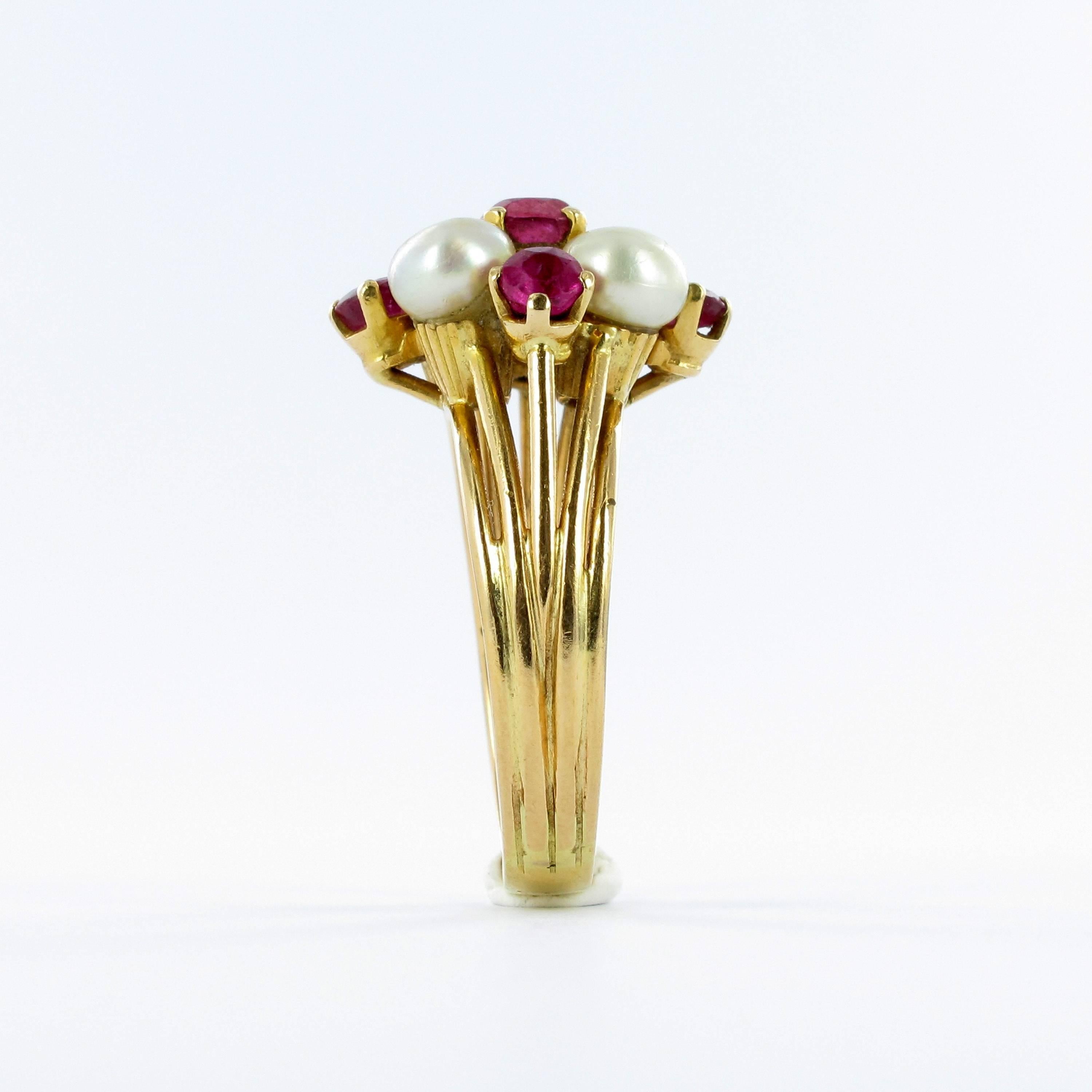 Retro Natural and Synthetic Ruby Pearl Ring For Sale