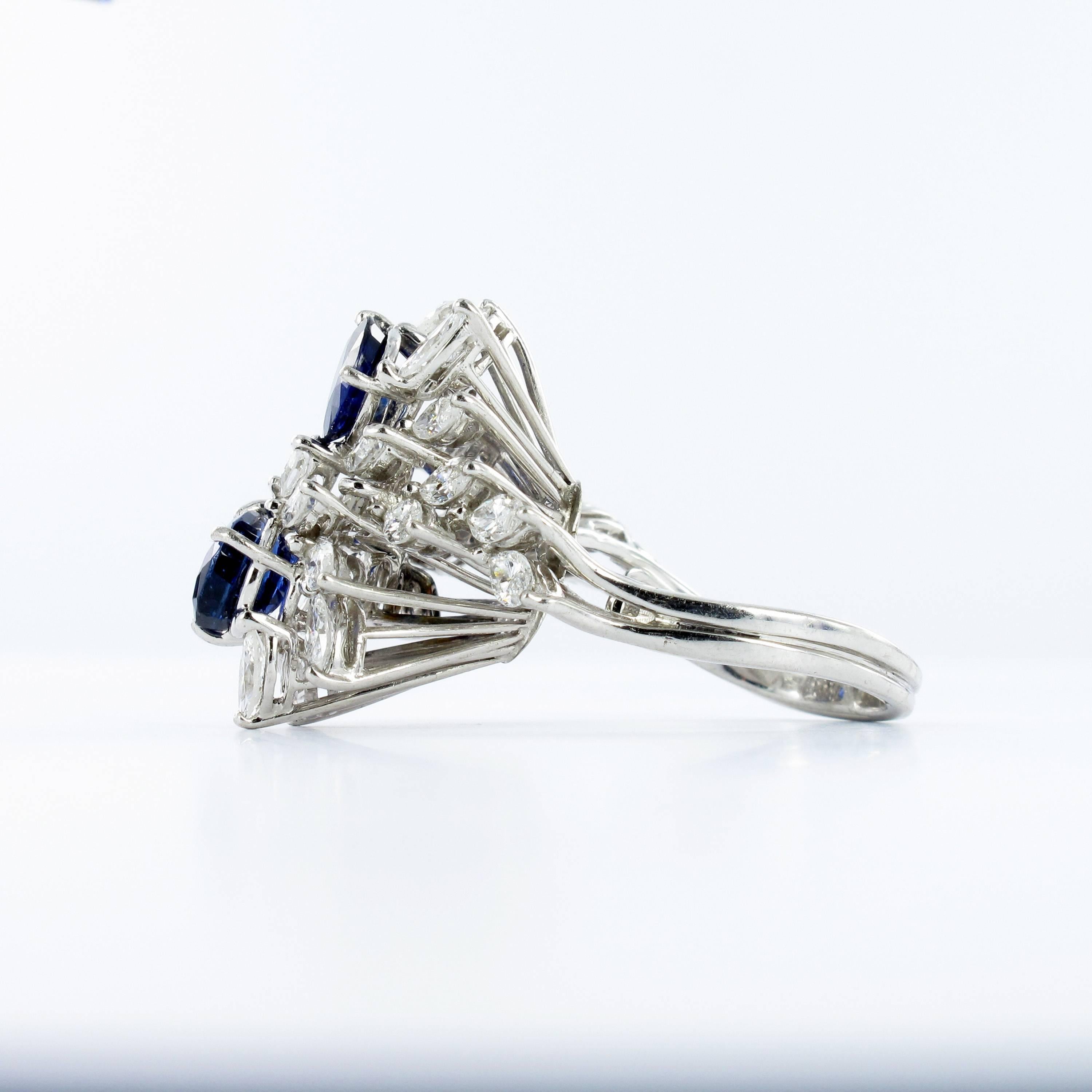 Contemporary Sapphire and Diamond White Gold Cocktail Ring