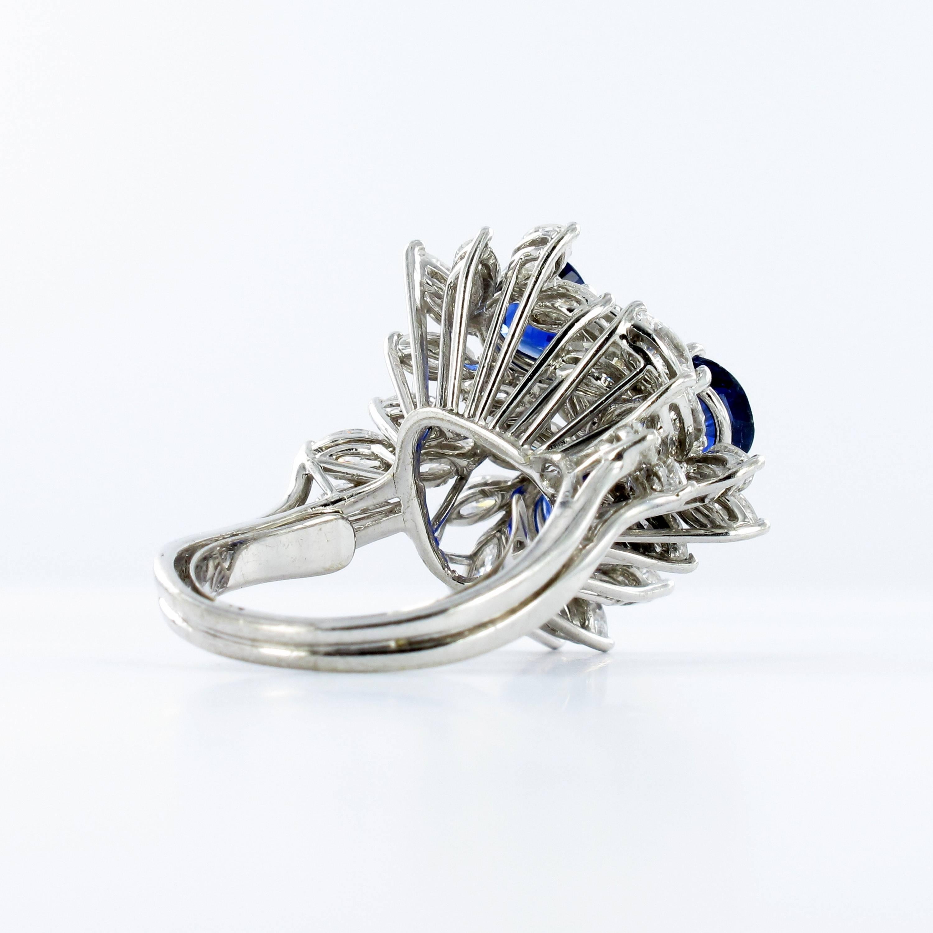 Women's or Men's Sapphire and Diamond White Gold Cocktail Ring