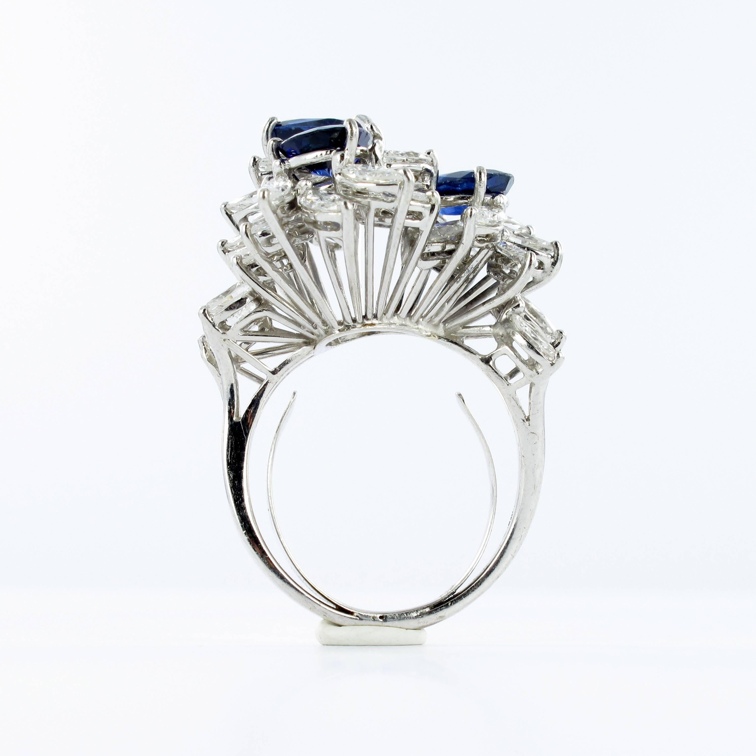 Pear Cut Sapphire and Diamond White Gold Cocktail Ring
