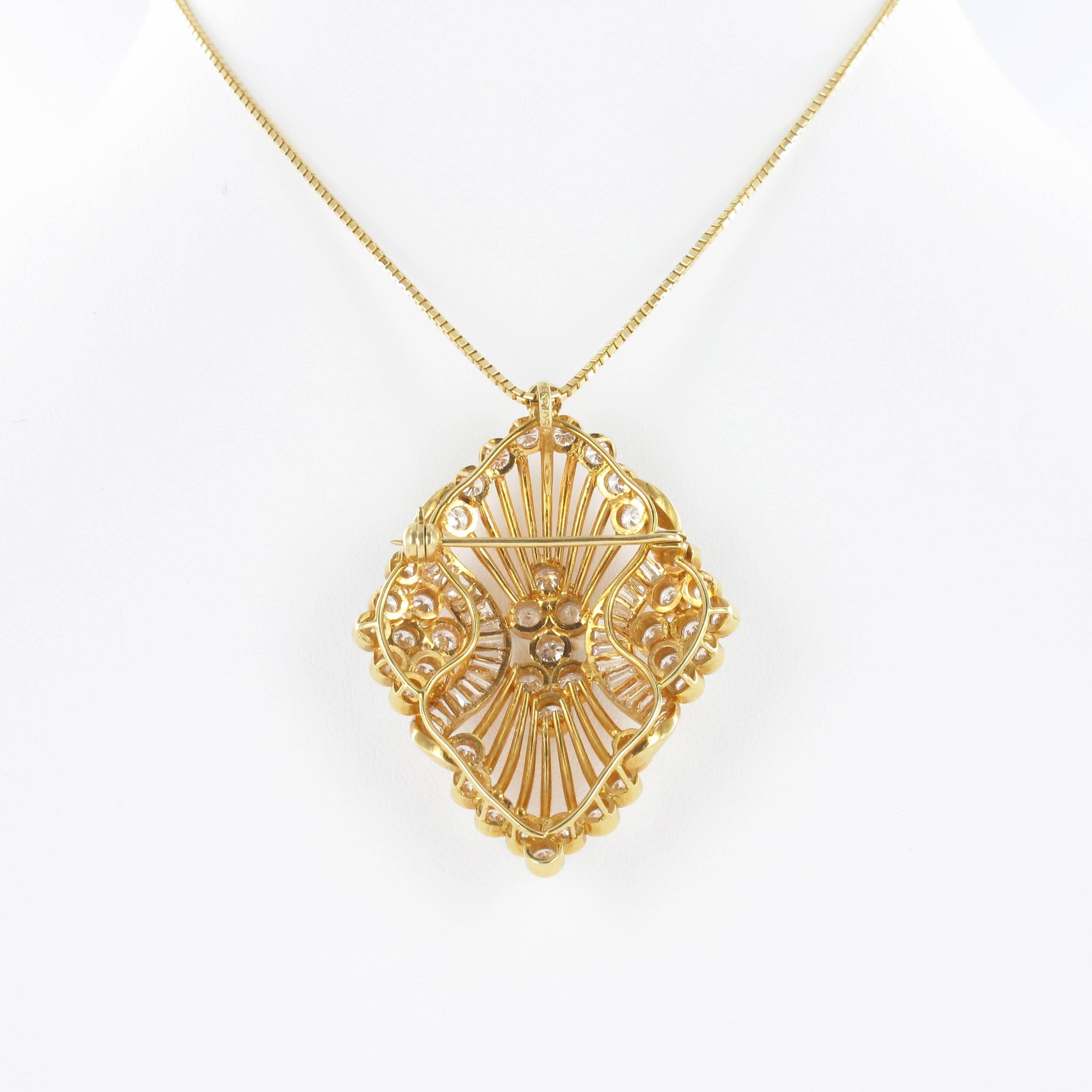 Gold Diamond Flower Pendant or Brooch 1