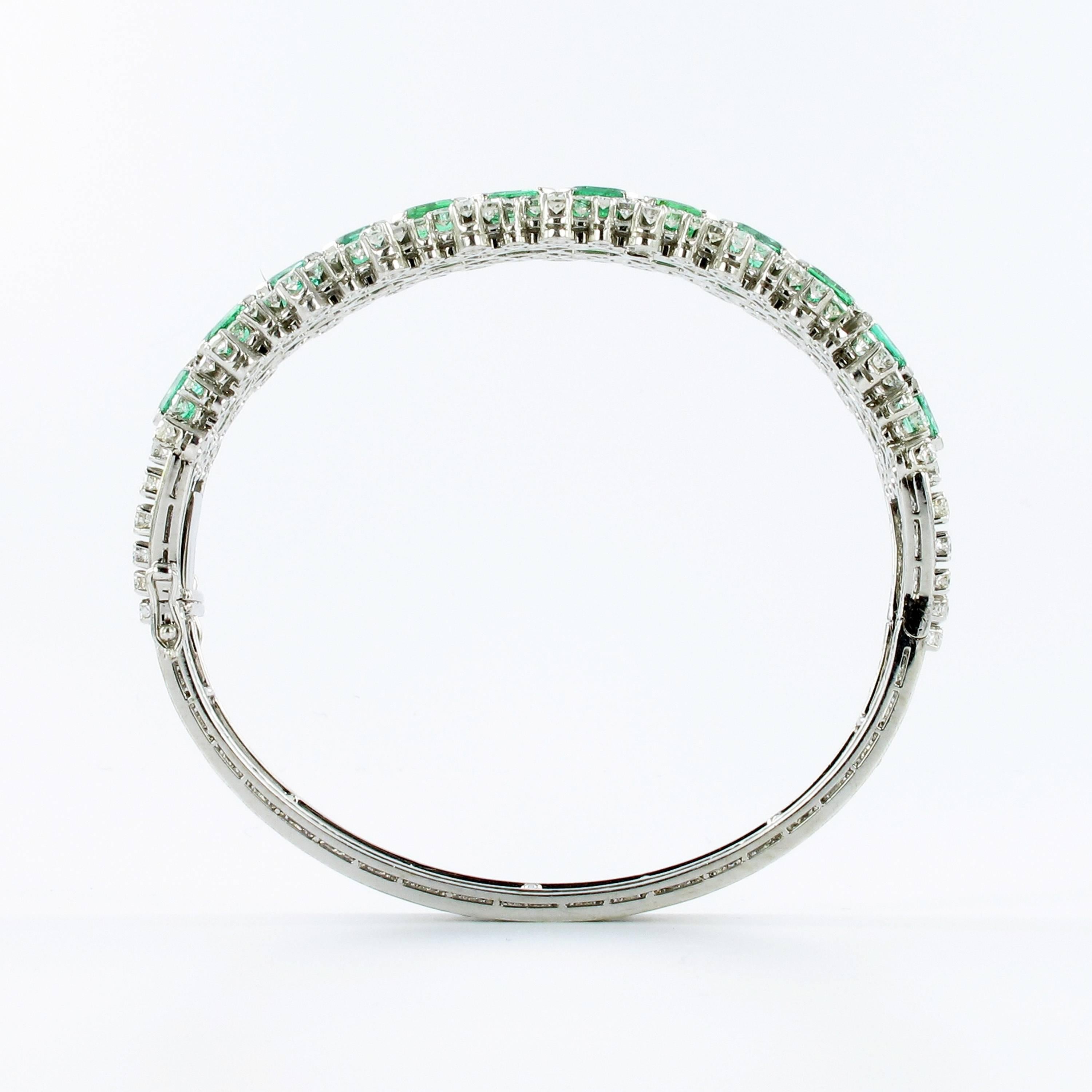 Women's or Men's Emerald and Diamond Gold Bangle Bracelet