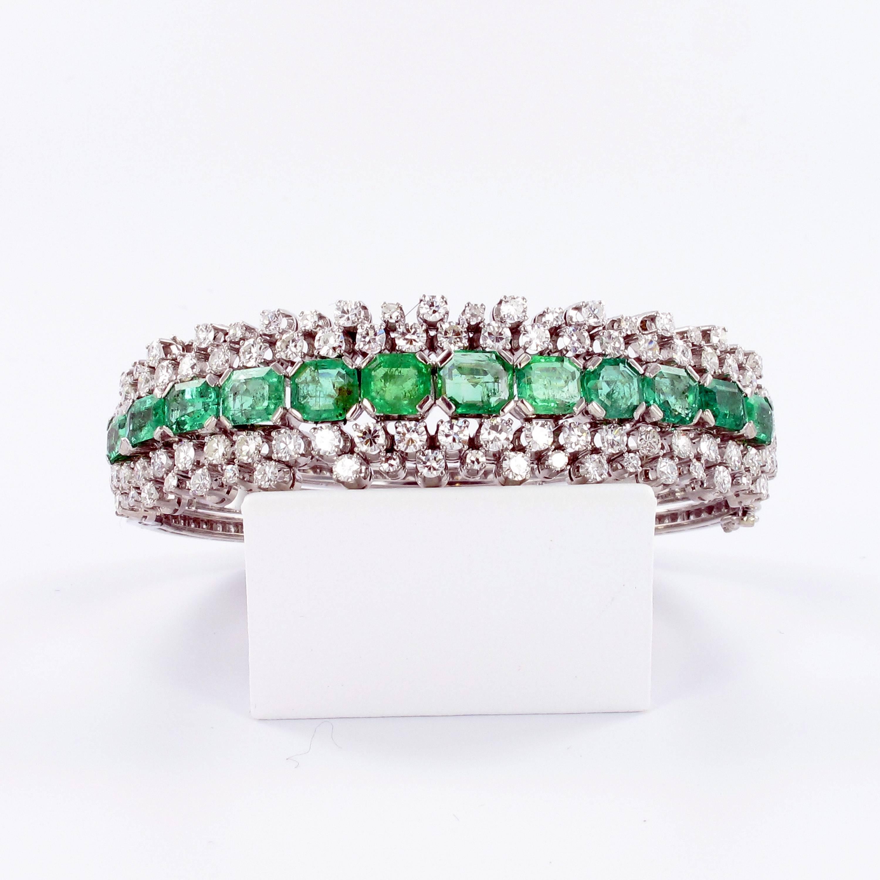 Emerald and Diamond Gold Bangle Bracelet 2