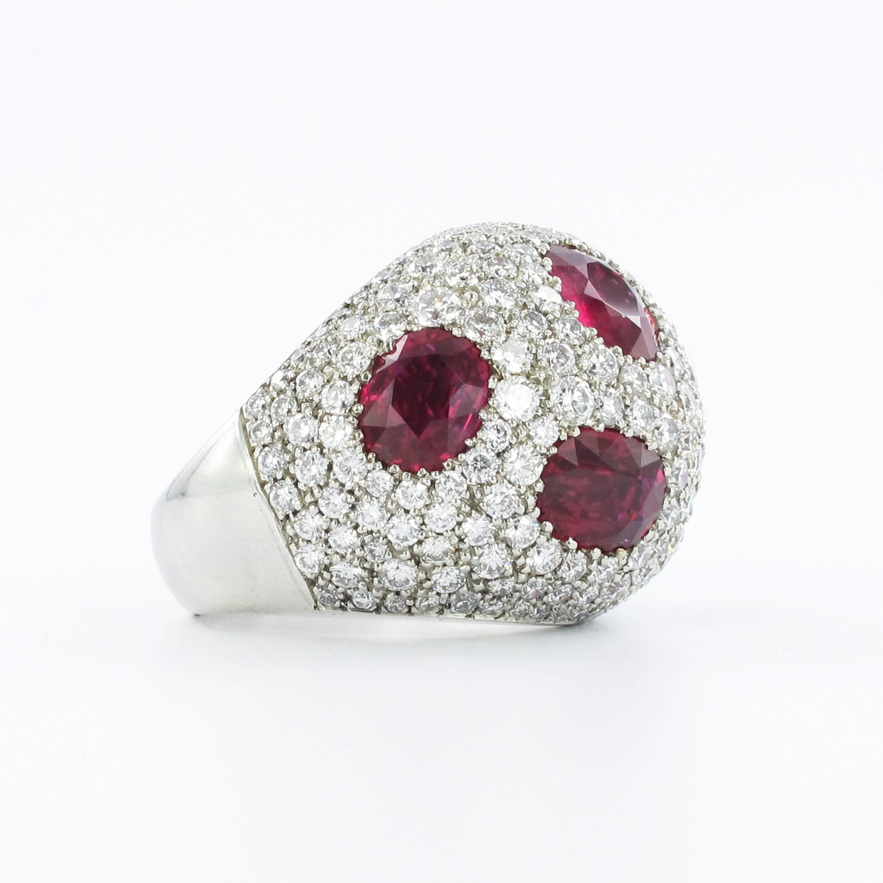 Contemporary Certified Ruby and Diamond Platinum Cocktail Ring For Sale
