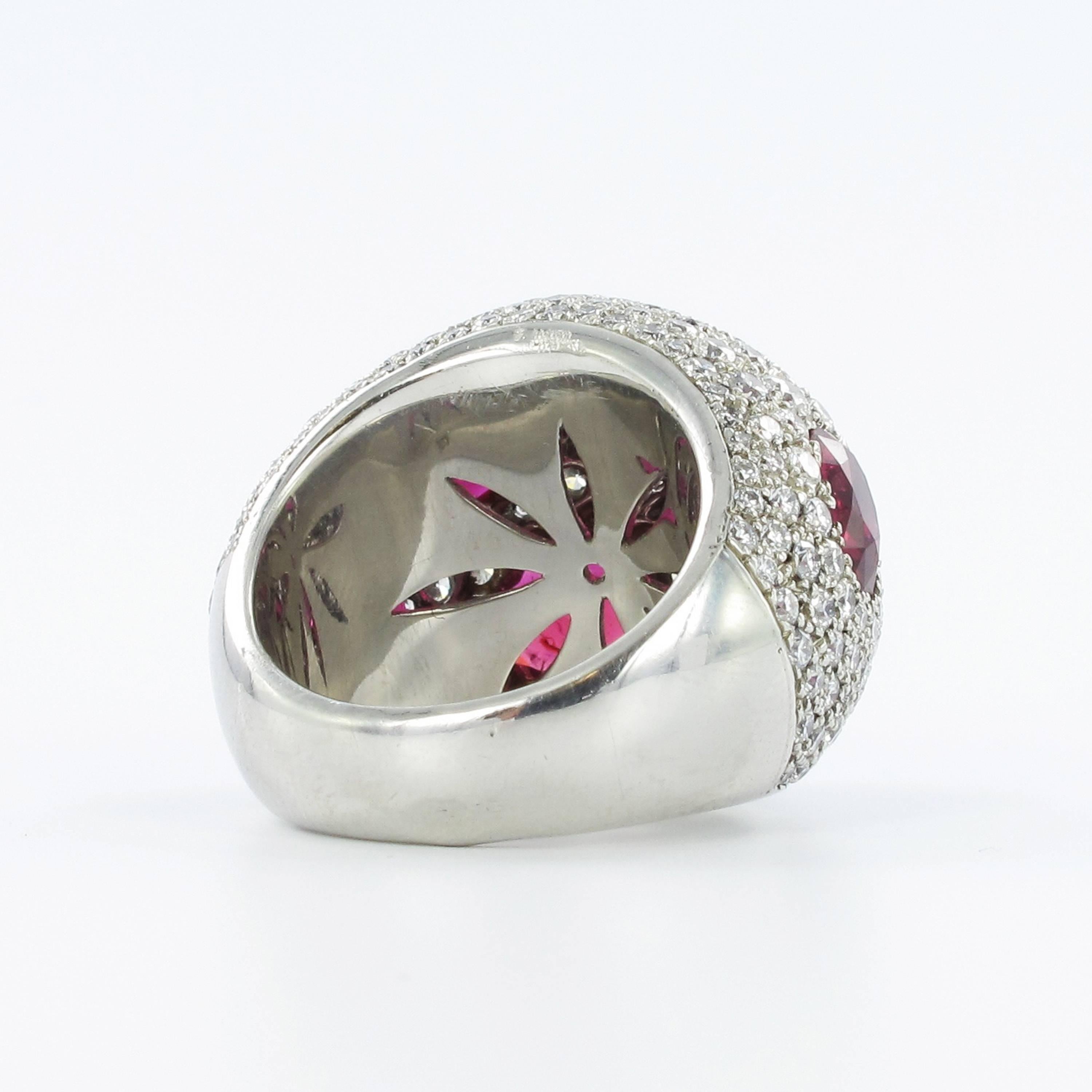 Women's or Men's Certified Ruby and Diamond Platinum Cocktail Ring For Sale