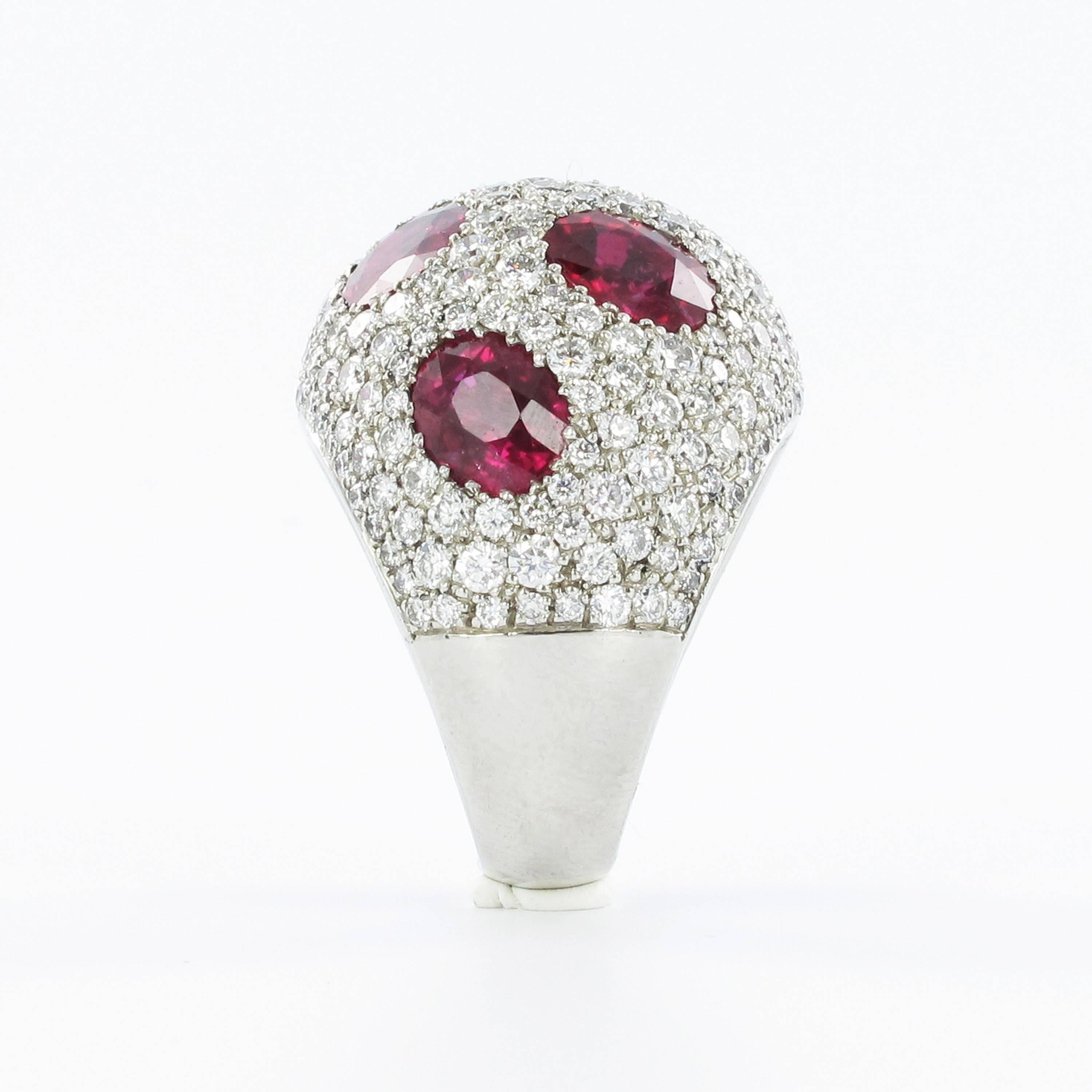 Oval Cut Certified Ruby and Diamond Platinum Cocktail Ring For Sale