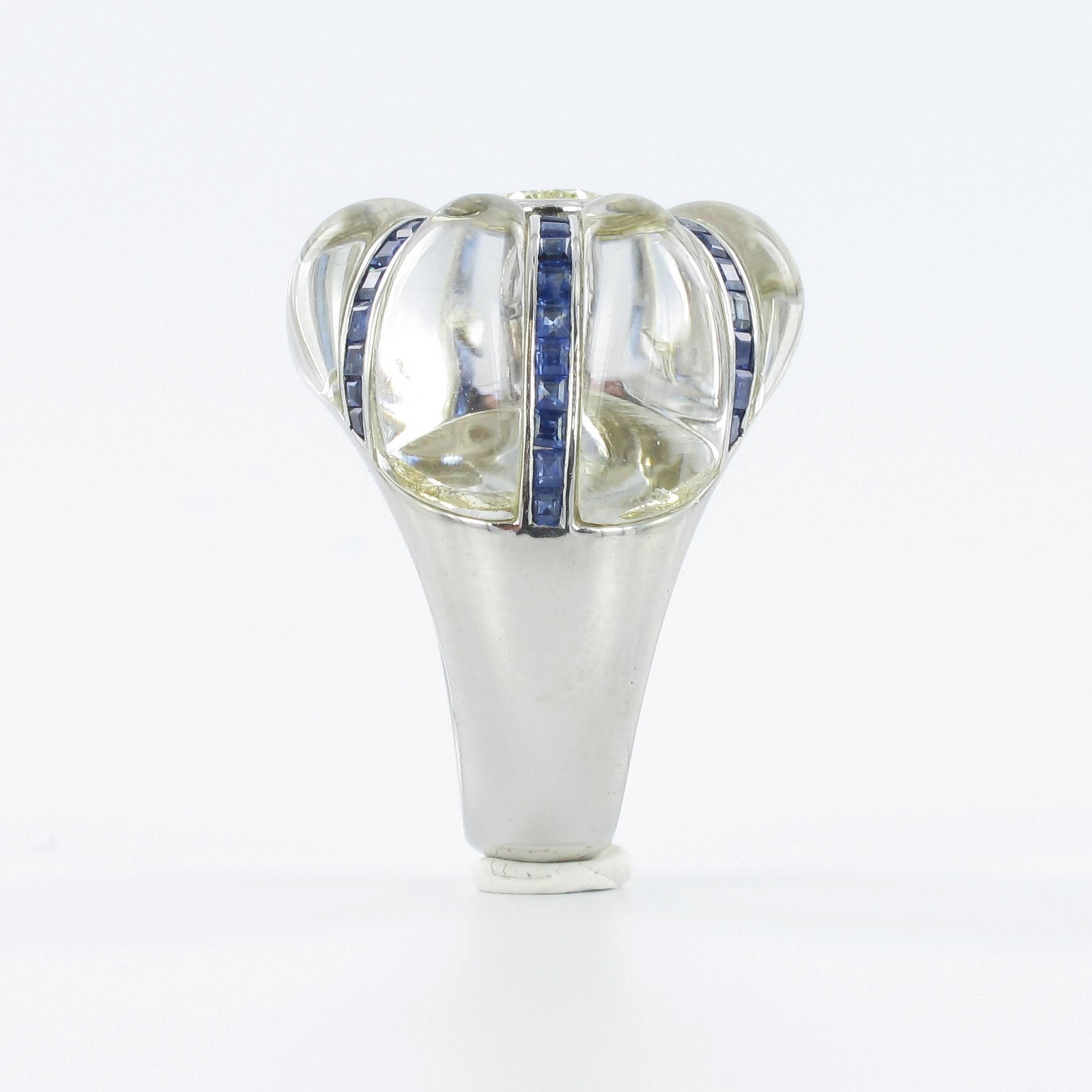 Anello con cristallo di rocca e diamanti colorati Gübelin con certificazione GIA In condizioni ottime in vendita a Lucerne, CH