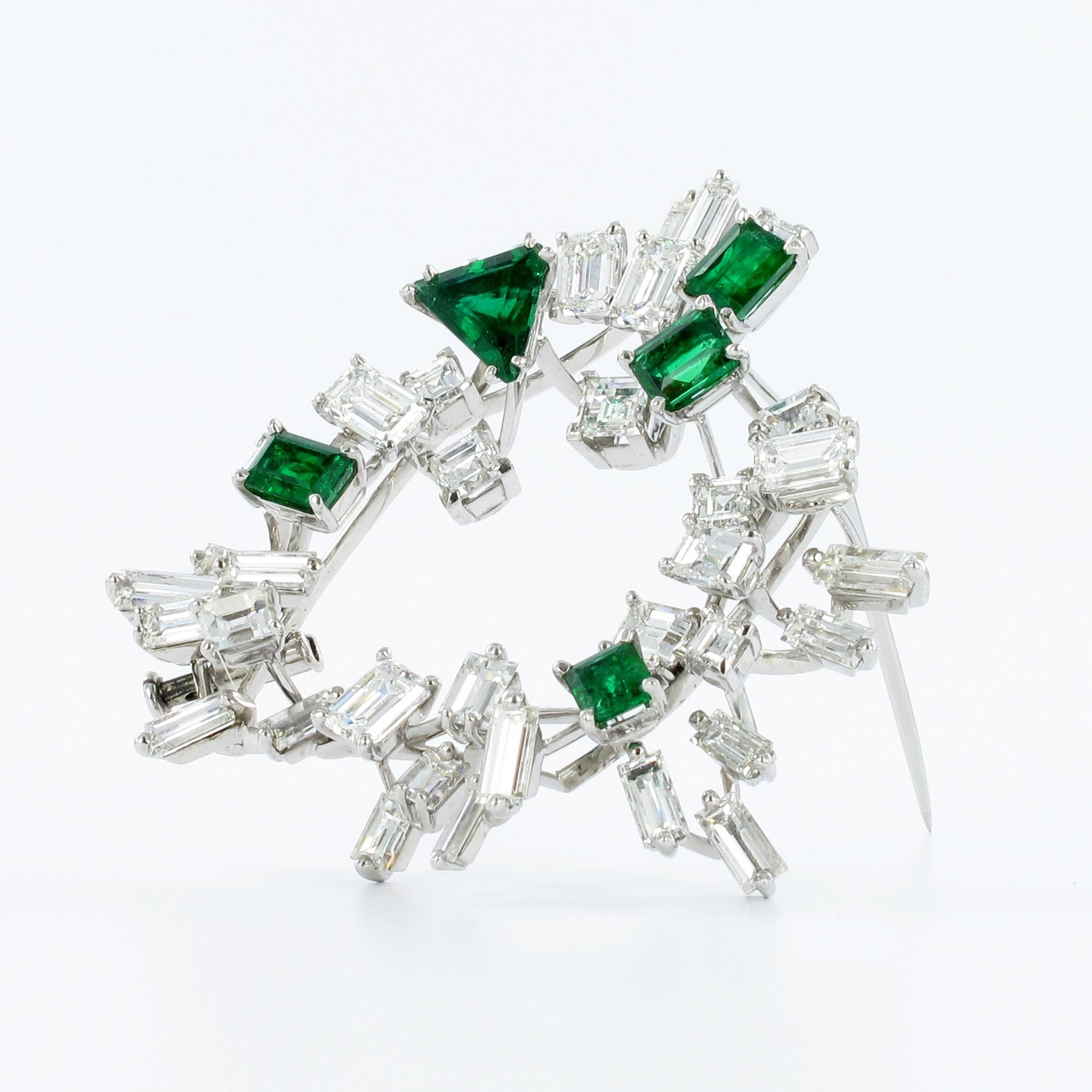 Contemporary Emerald and Diamond Cluster Brooch by Meister